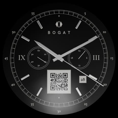 A Bogat dial with the QR code that carries your message