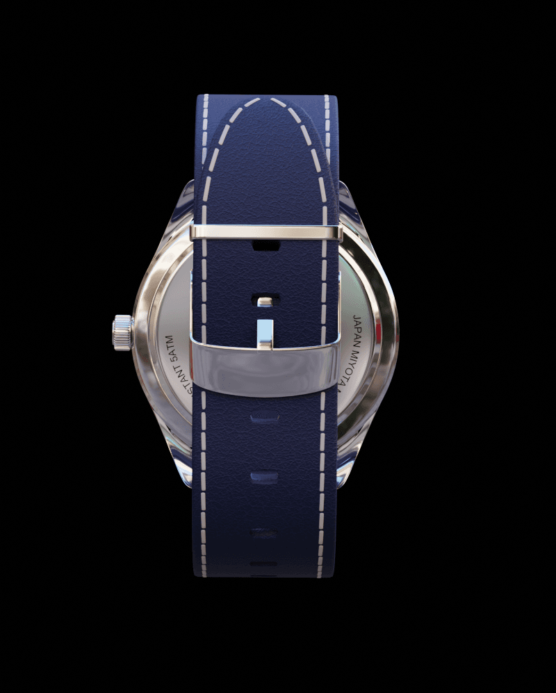 Navy leather strap with steel buckle